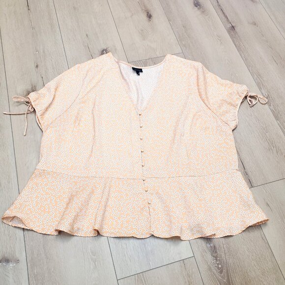 Who What Wear Peplum Top Bow Ties Slit Sleeve Size 4X Orange Floral Print Blouse - Picture 1 of 13
